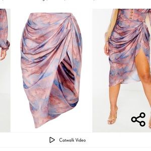 Blue renaissance cloud print ruched midi skirt